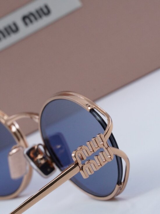 Miu Miu MU52YS ZVF1V1 Oval Sunglasses – Pink Gold\\Dark Blue
